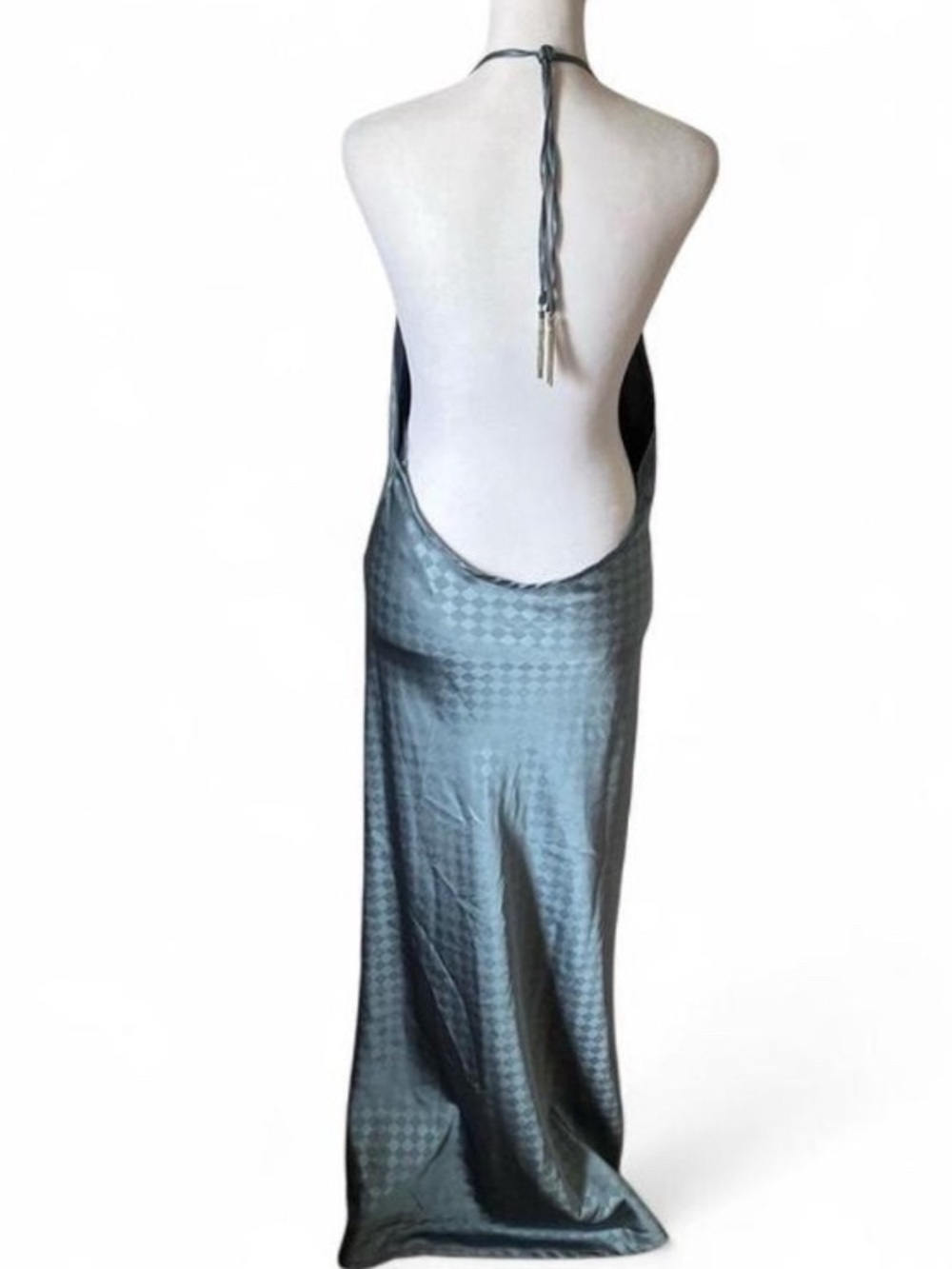 House of Harlow 1960 Halterneck Backless Baby Blue Diamond Patterned Dress Large - Picture 5 of 14